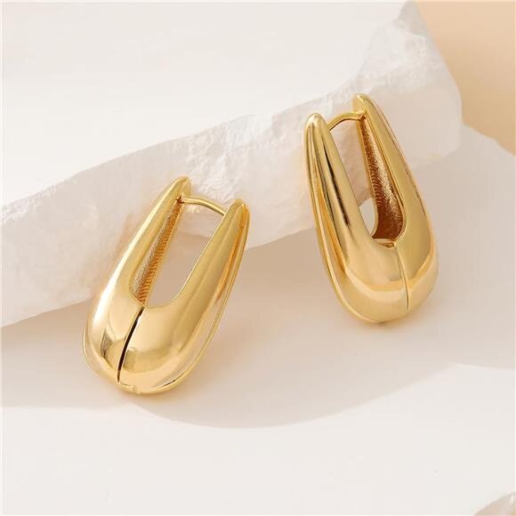 Square Gold Hoop Earrings – Chunky Geometric Statement Jewelry - Picture 2 of 6